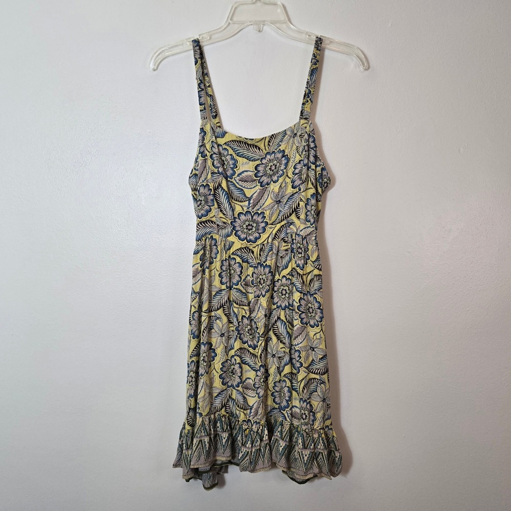 Angie Womens Yellow Floral‎ Smocked Back Ruffle Hem Mini Sundress Large REPAIRED